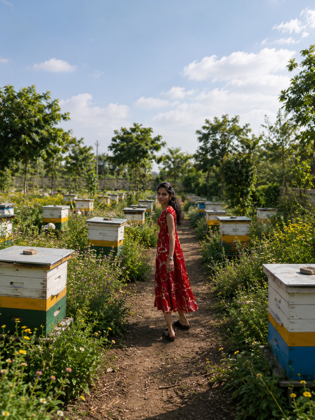 Sakthi walking through the Nectra apiary